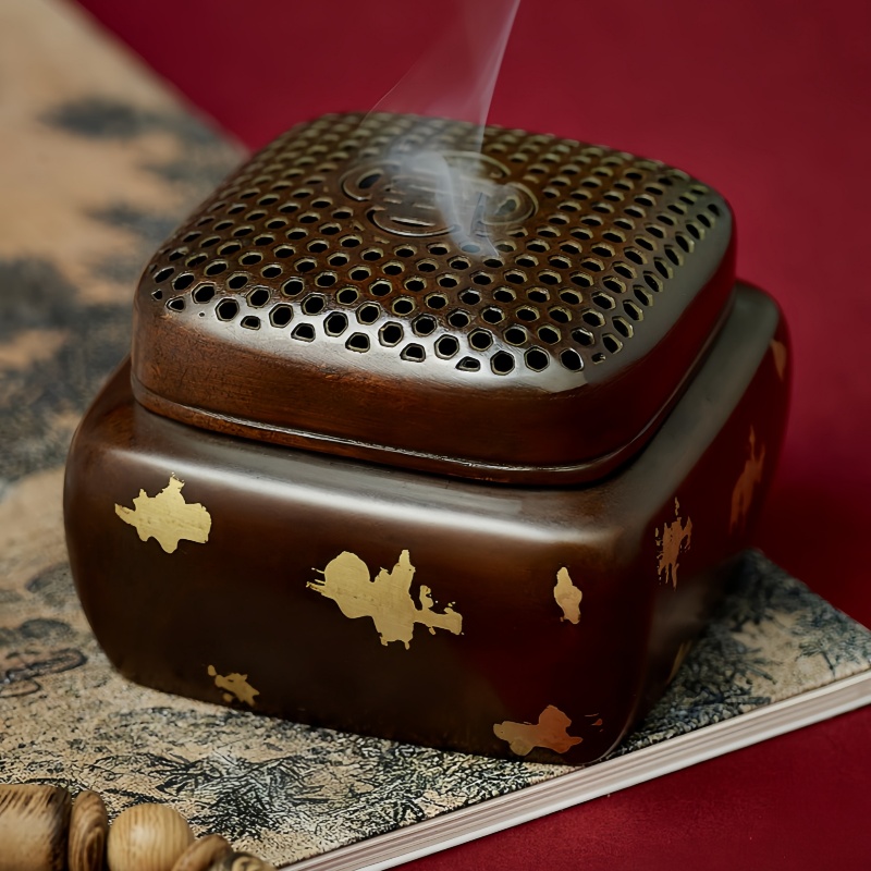 Antique-style Pure Copper Incense Burner with "Double Happiness" Design