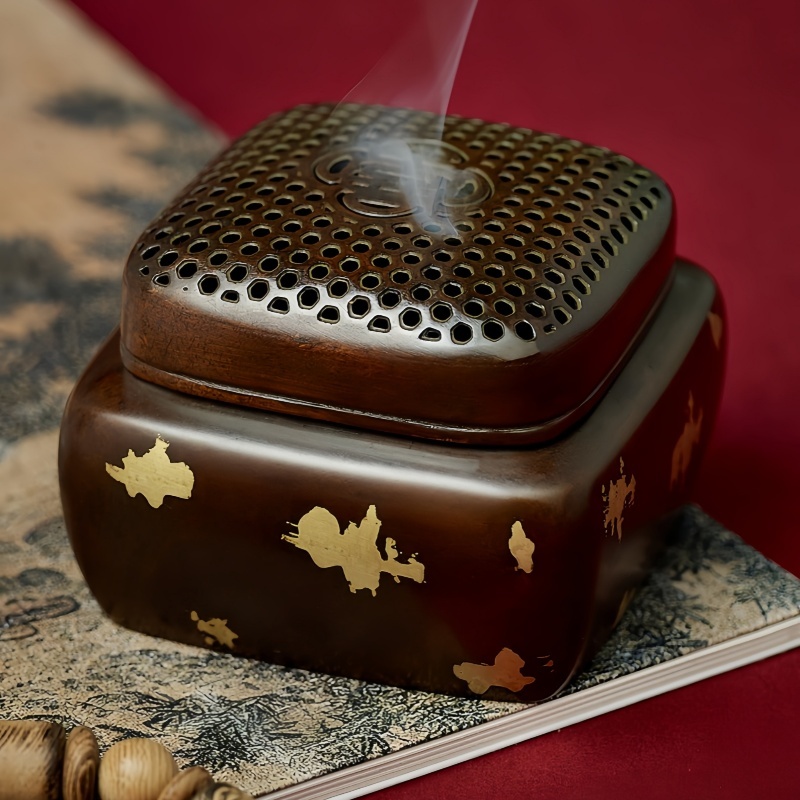 Antique-style Pure Copper Incense Burner with "Double Happiness" Design