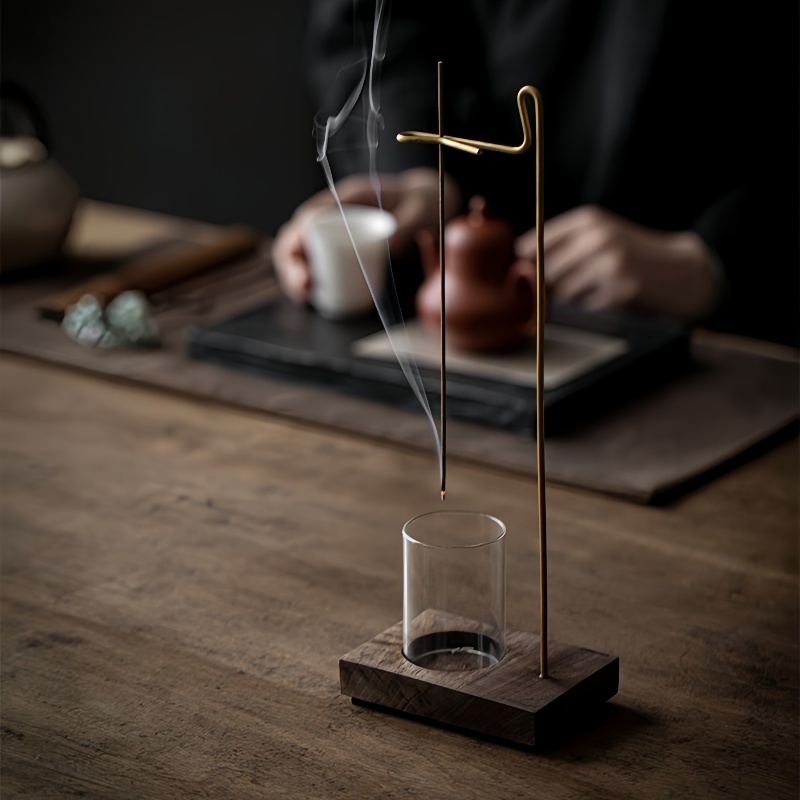 Zen Walnut Wood Hanging Incense Holder with Glass Dome