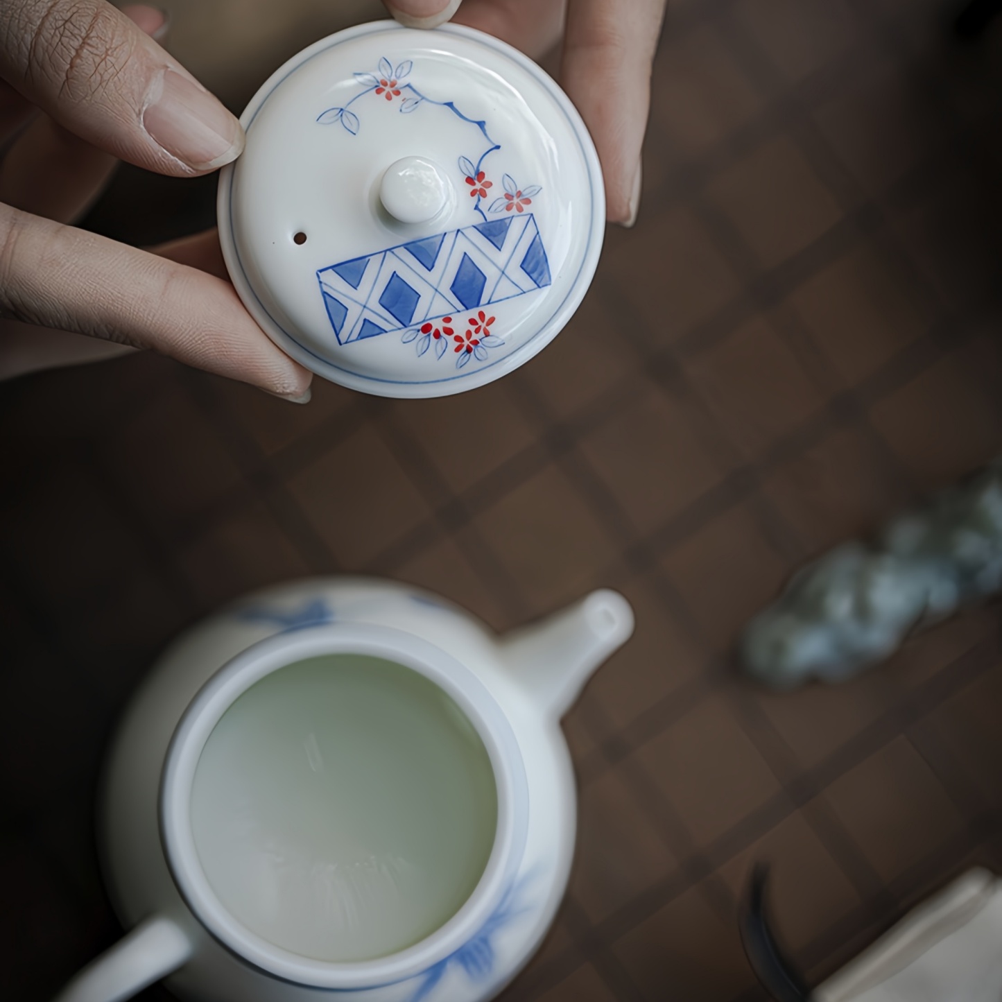 Bamboo Pattern Jade Porcelain Underglaze Hand-Painted Teapot