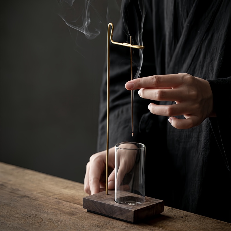 Zen Walnut Wood Hanging Incense Holder with Glass Dome