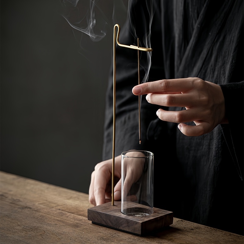 Zen Walnut Wood Hanging Incense Holder with Glass Dome