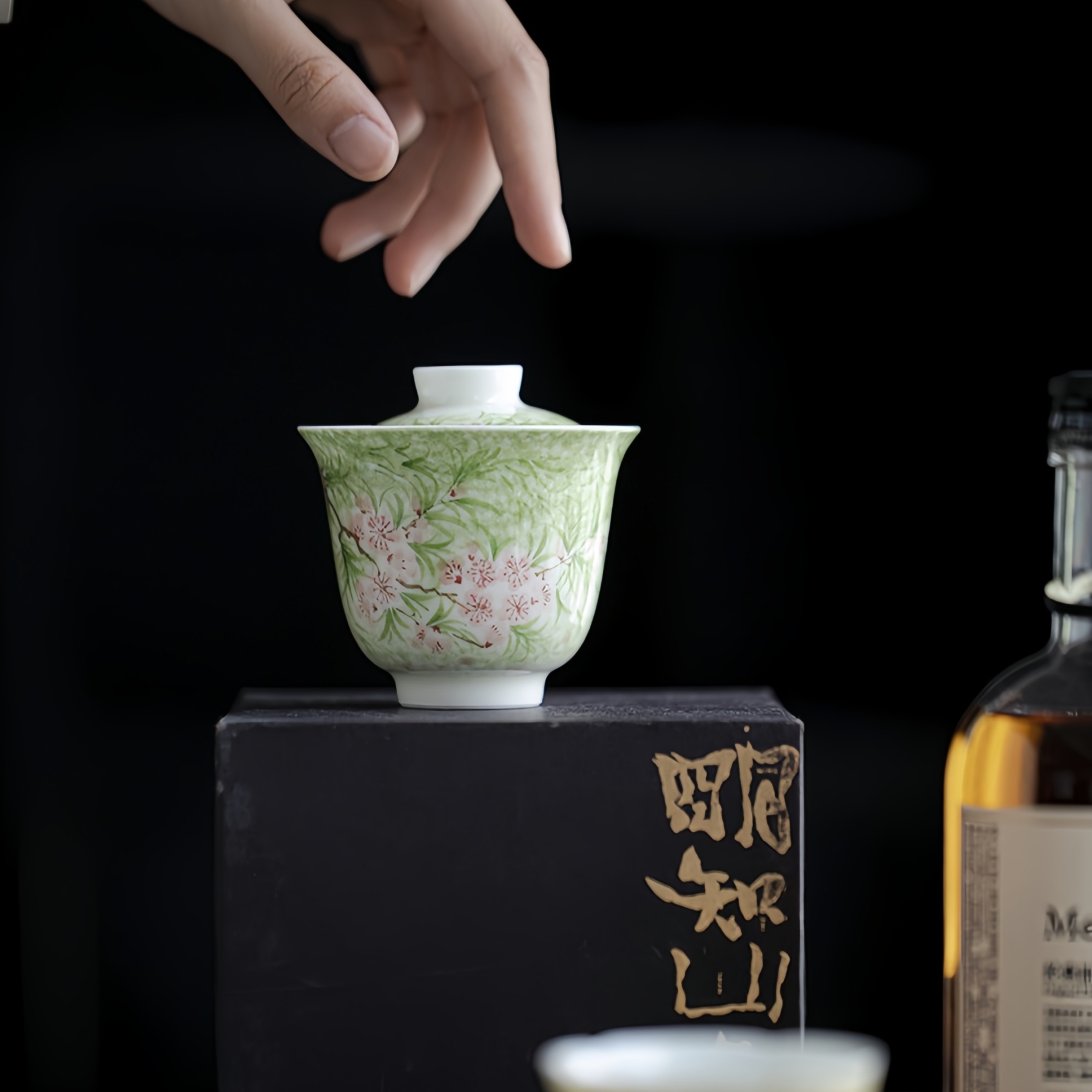 Vibrant Spring Jade-White Porcelain Hand Painted Gongfu Gaiwan