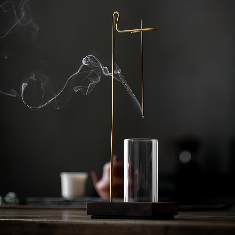 Zen Walnut Wood Hanging Incense Holder with Glass Dome