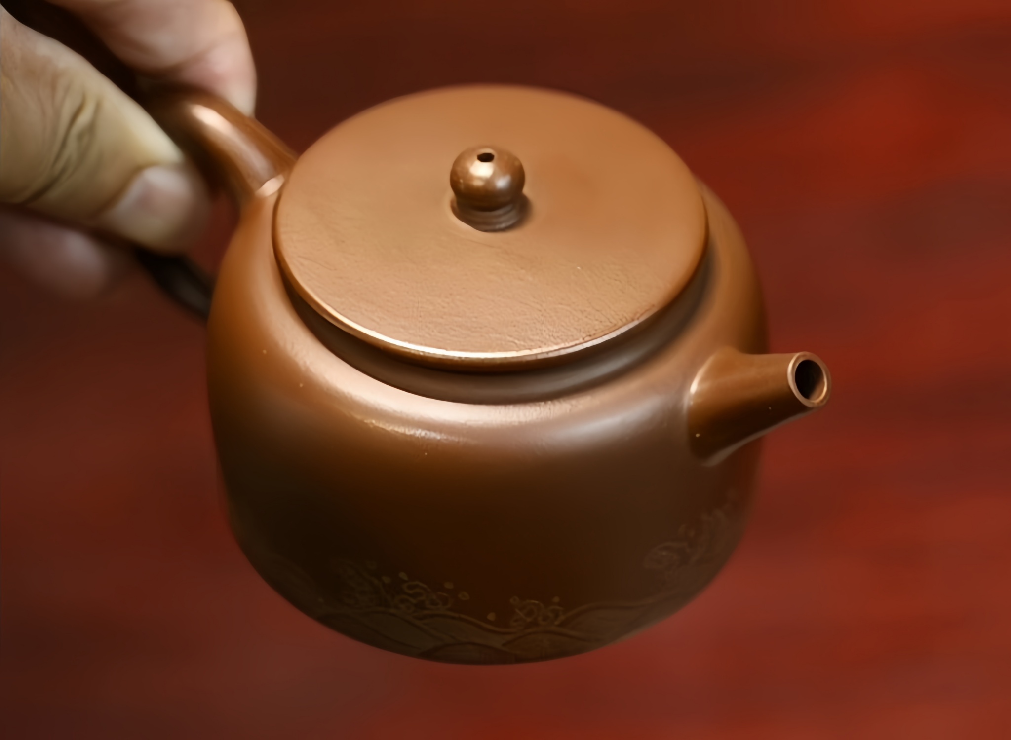Yixing Old Purple Clay Flat Lid & Lotus Seed Zisha Teapot