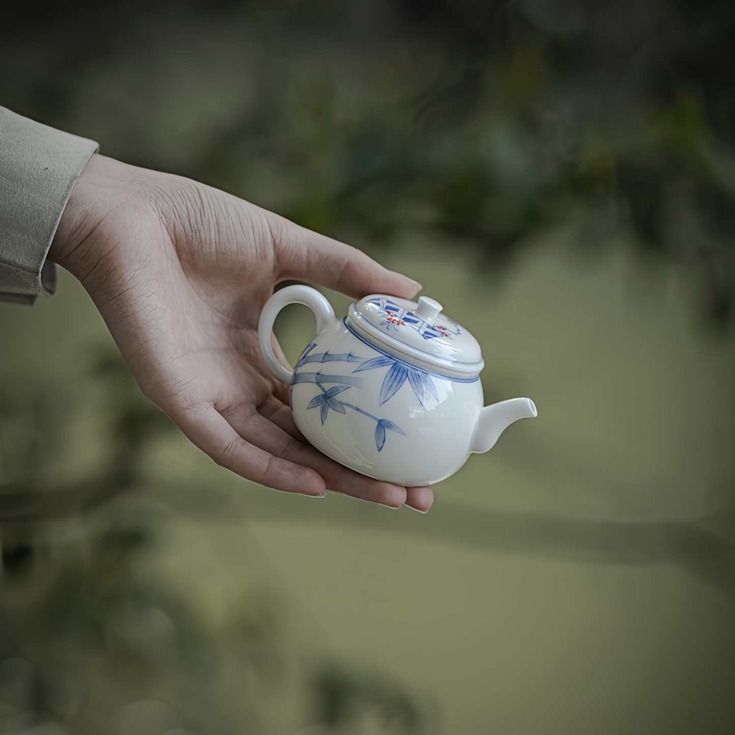 Bamboo Pattern Jade Porcelain Underglaze Hand-Painted Teapot