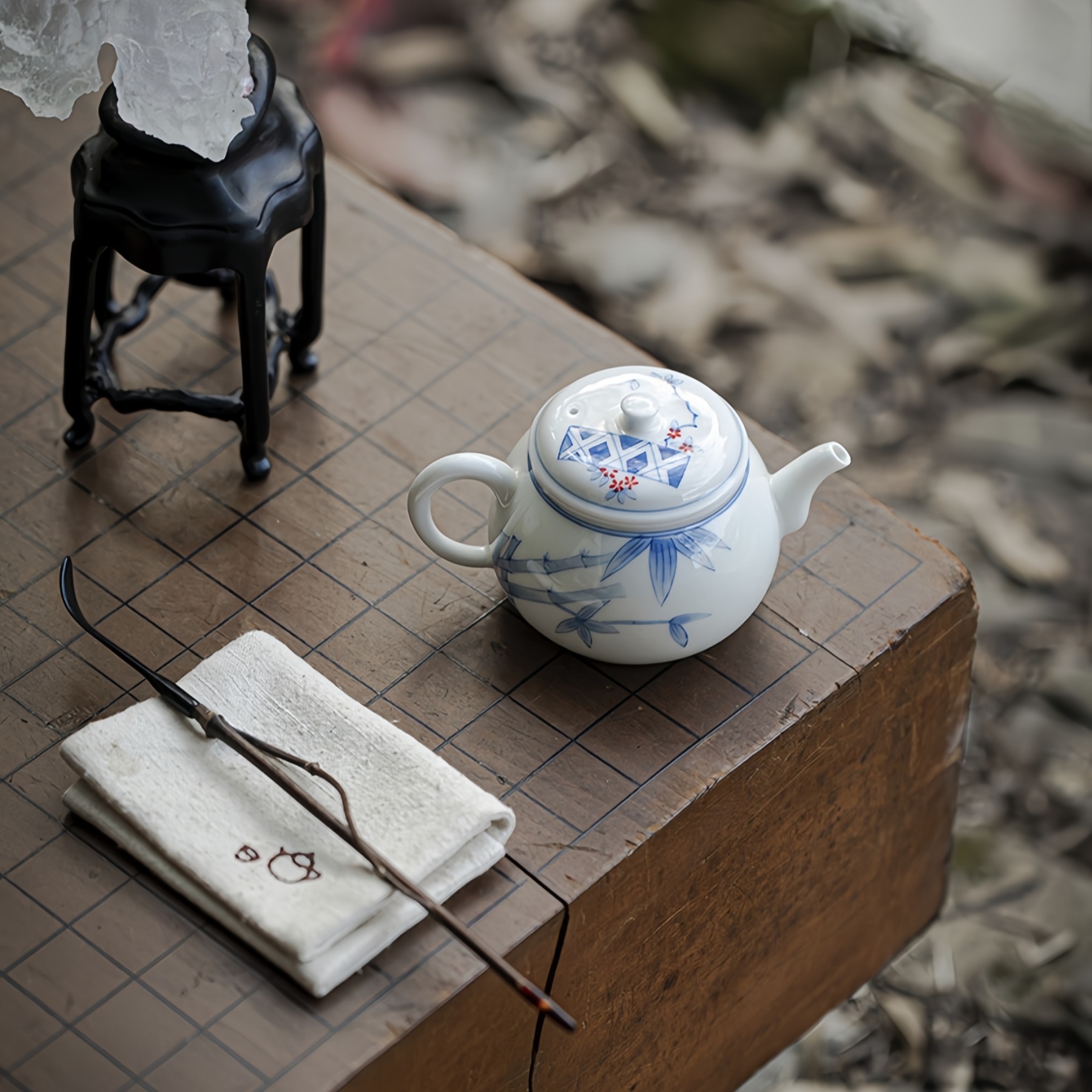 Bamboo Pattern Jade Porcelain Underglaze Hand-Painted Teapot