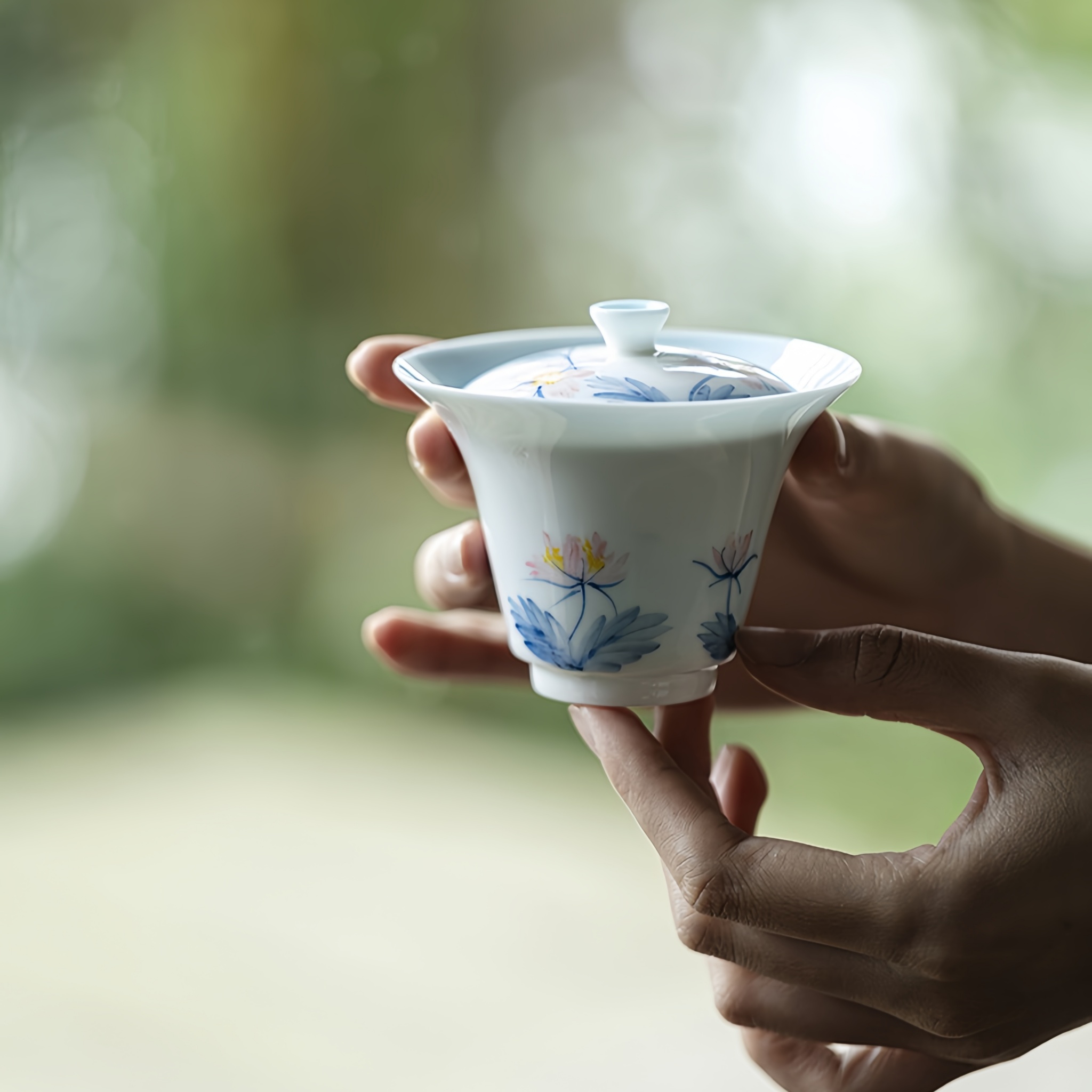 "Pink Whisper"Jade Porcelain Underglaze Hand-Painted Ultra-Thin Gongfu Gai Wan