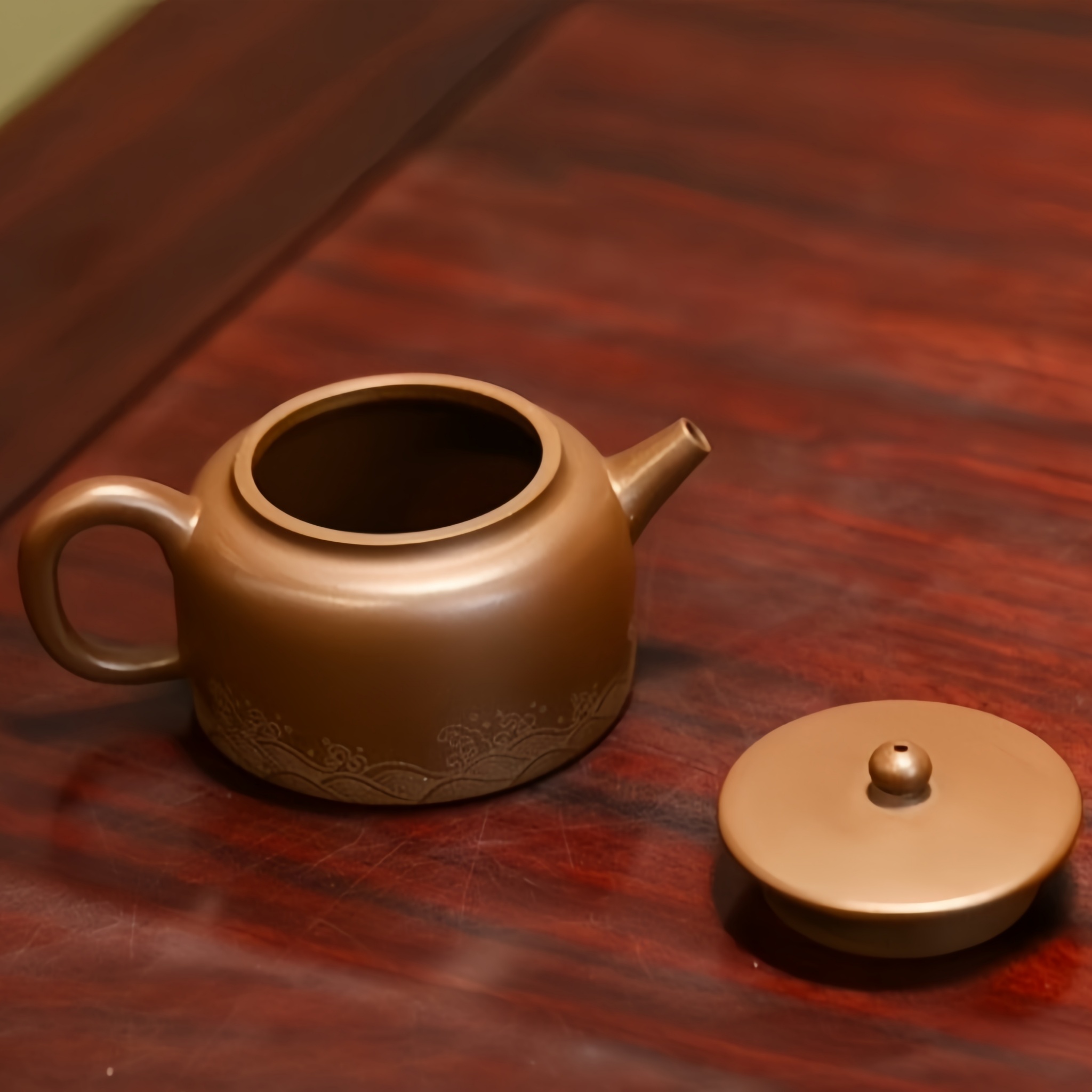 Yixing Old Purple Clay Flat Lid & Lotus Seed Zisha Teapot