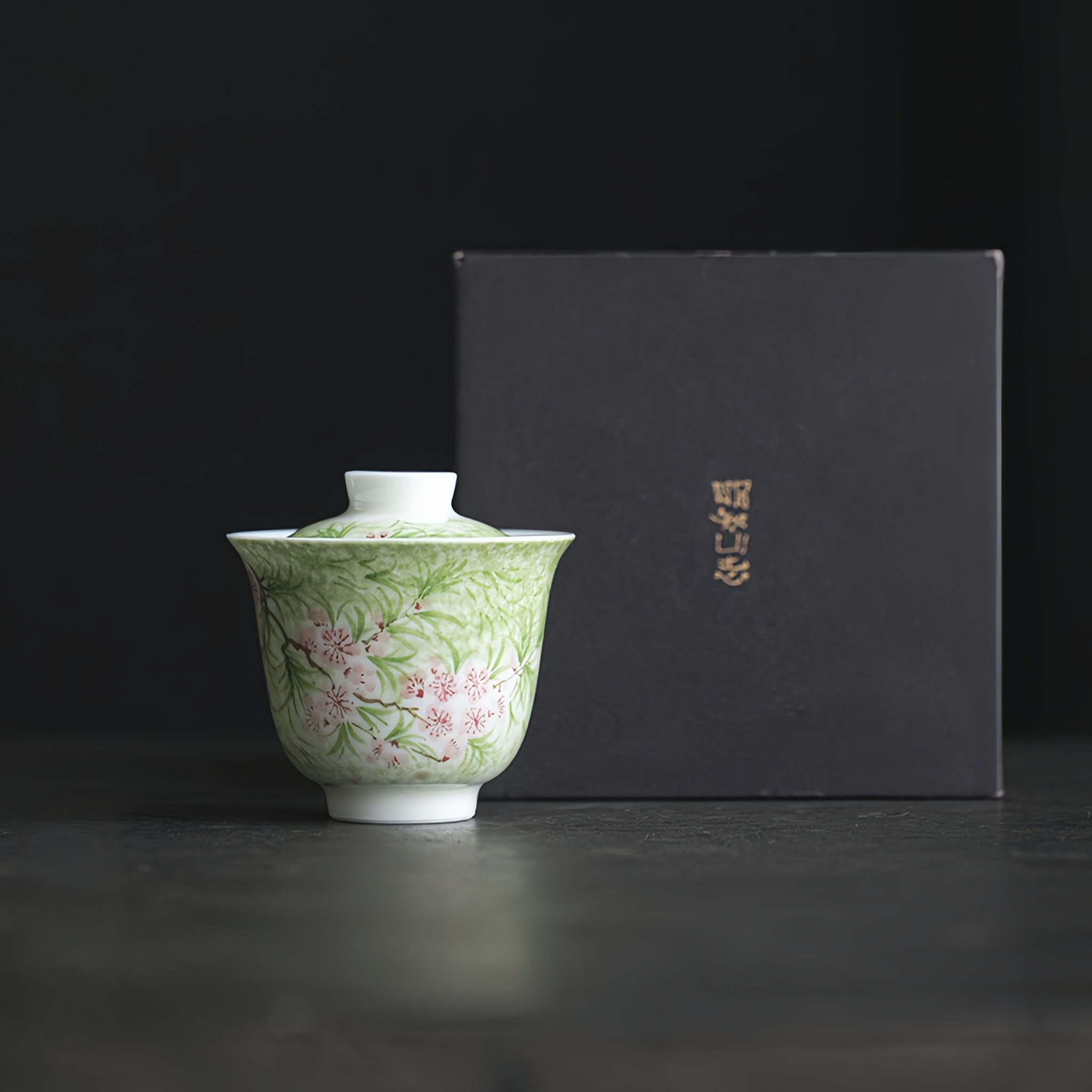 Vibrant Spring Jade-White Porcelain Hand Painted Gongfu Gaiwan