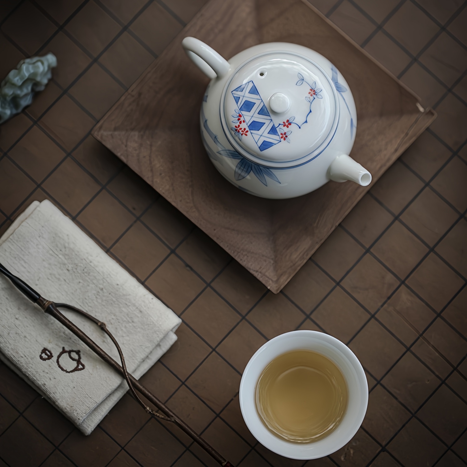 Bamboo Pattern Jade Porcelain Underglaze Hand-Painted Teapot