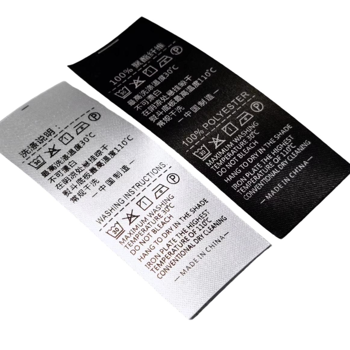 Polyester satin textile labels