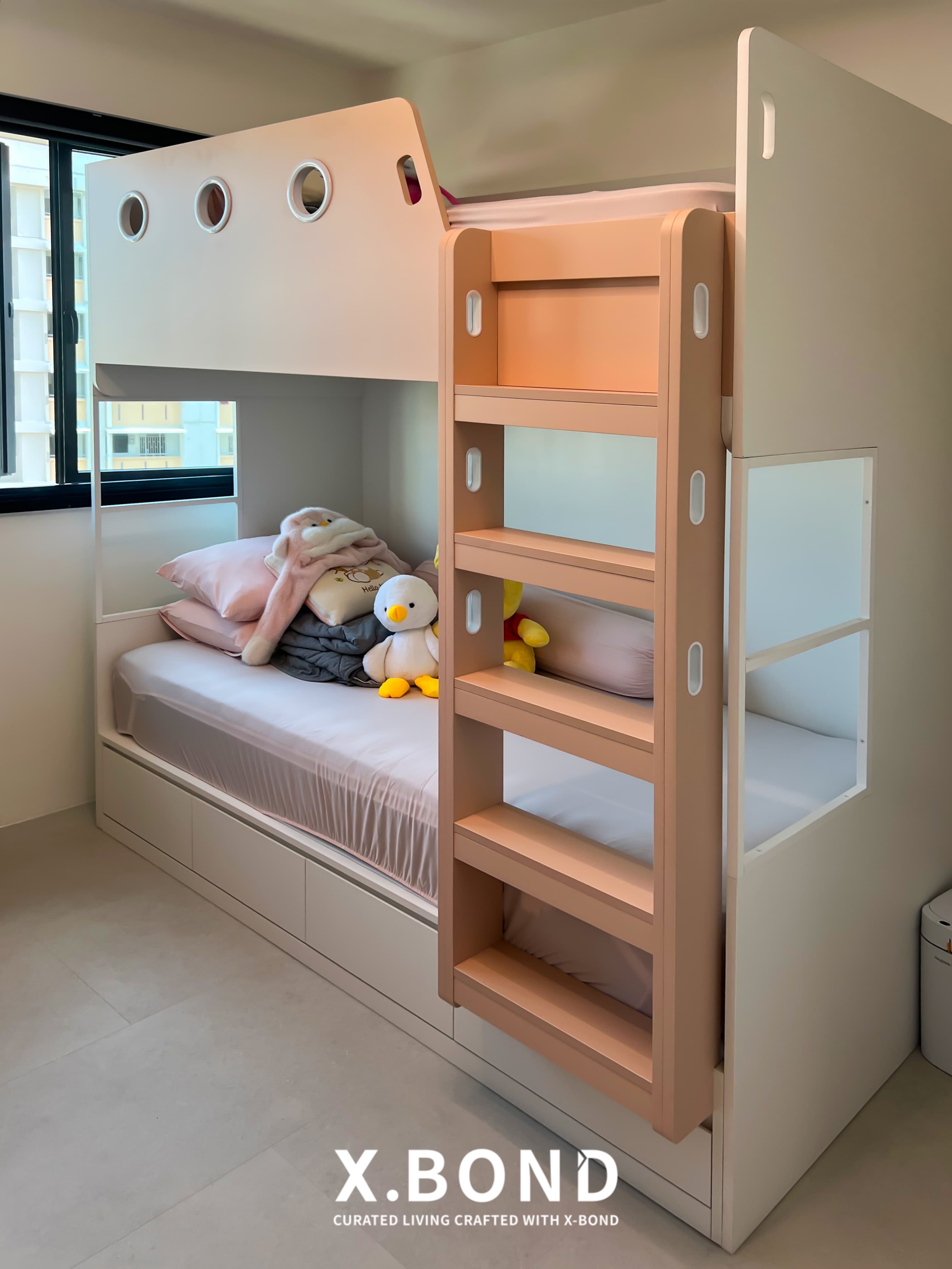 Pastel-Toned Kids’ Bedrooms with Built-In Storage in Yishun