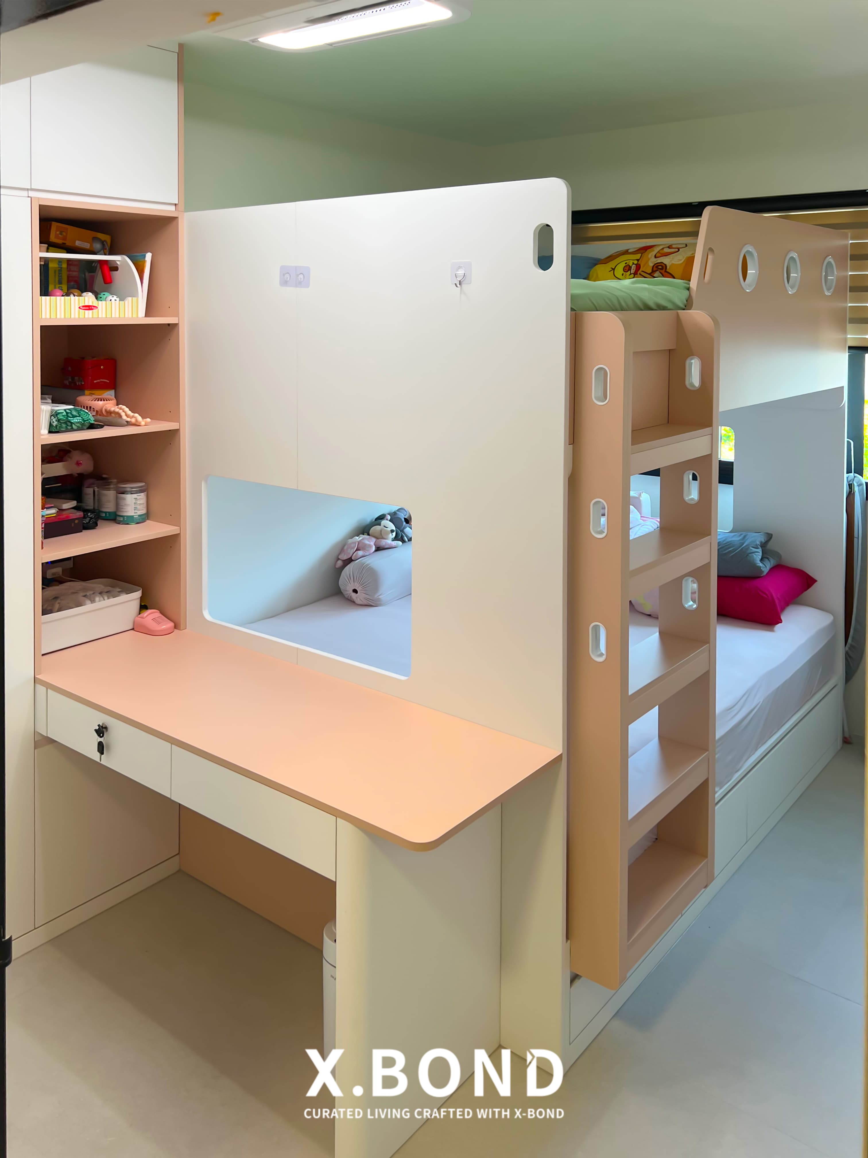 Pastel-Toned Kids’ Bedrooms with Built-In Storage in Yishun