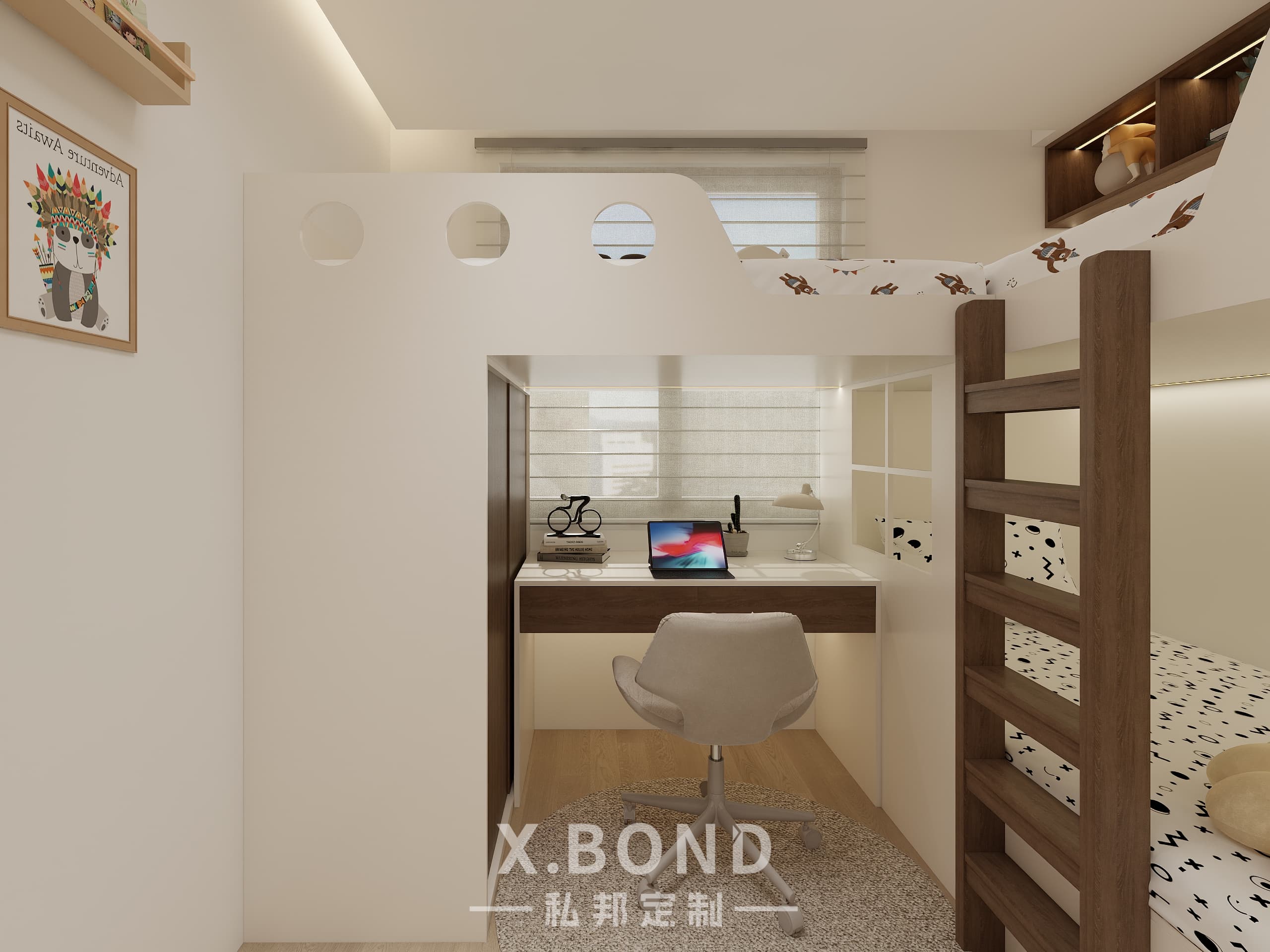 Children's Room 0018 | Modern Triple Bunk Bed