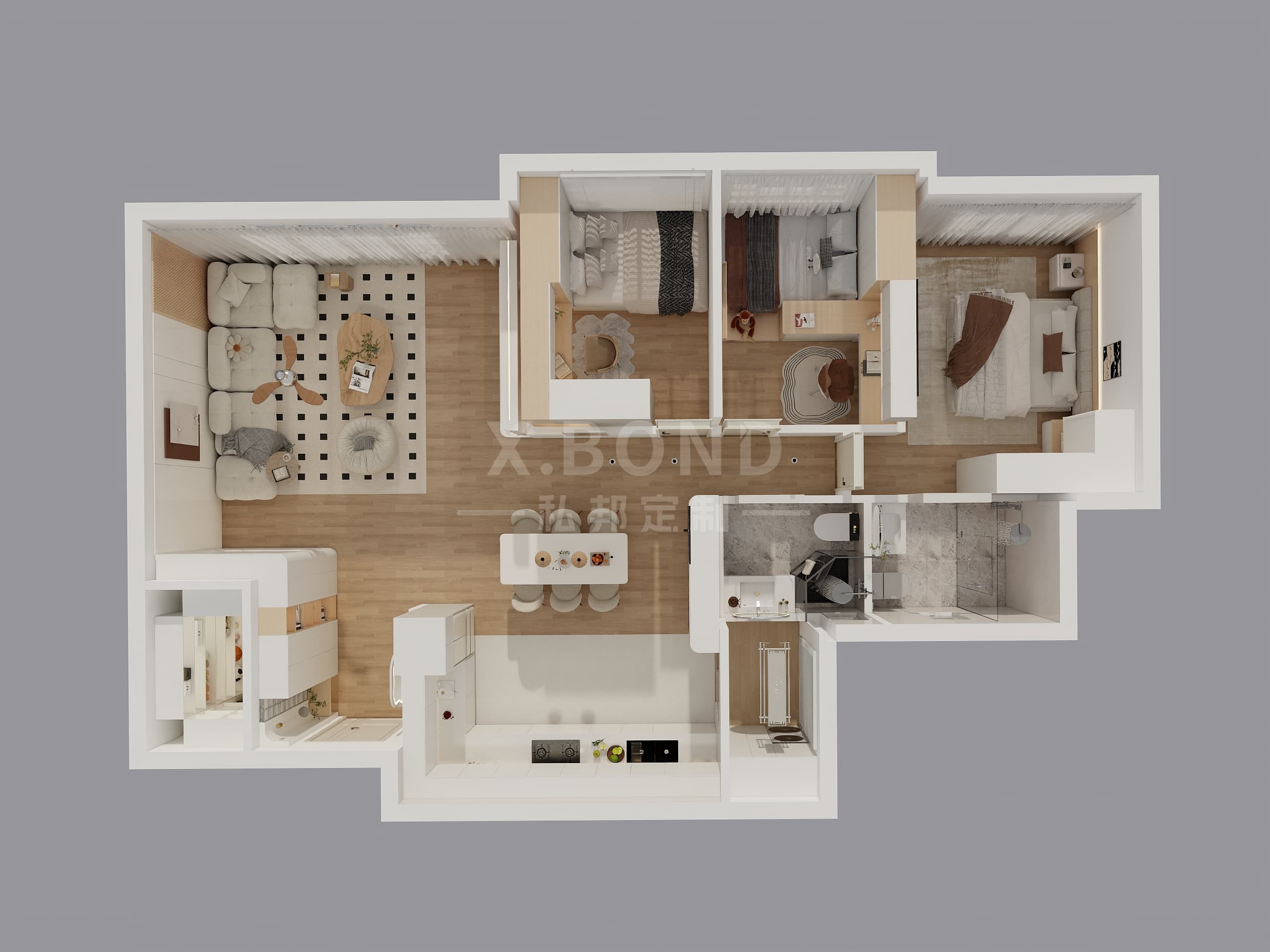 Whole-House Customization 0018: 4-Room BTO at Bartley GreenRise | Cream-Style Design-X.BOND Customize Furniture Design