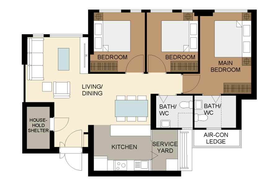 4-Room floor plan, approx. 93 sqm