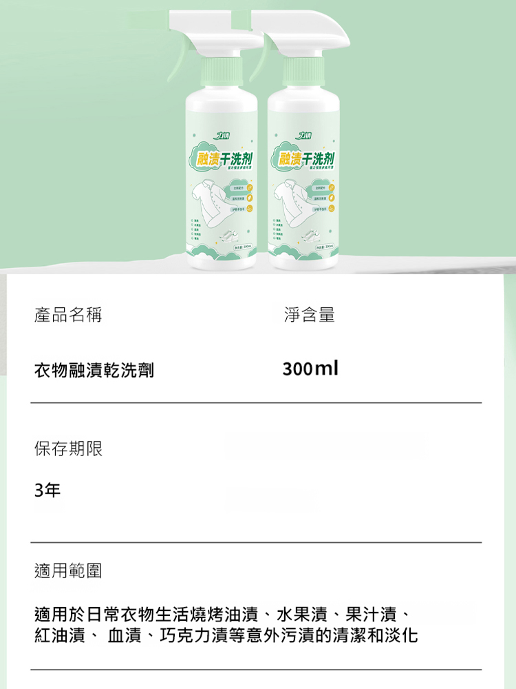  輕鬆去汙【不去汙退全款】衣物融漬乾洗劑