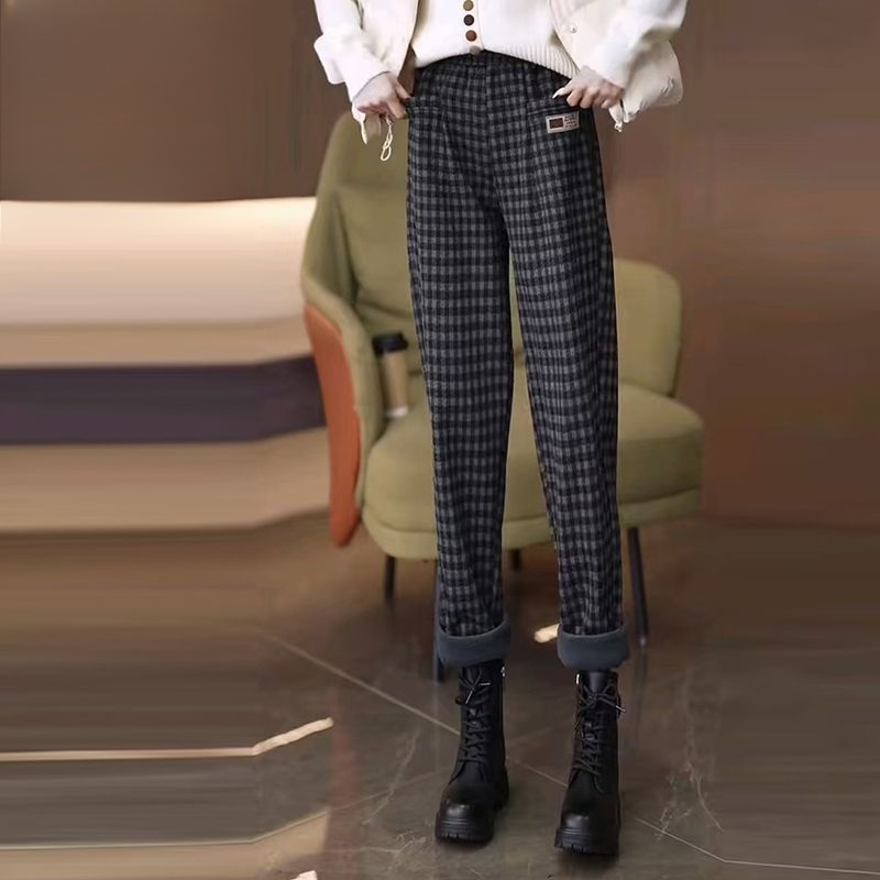 加厚休閒毛呢哈倫褲女