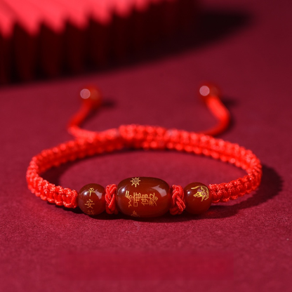 手工編織紅色瑪瑙十二生肖守護神手鍊