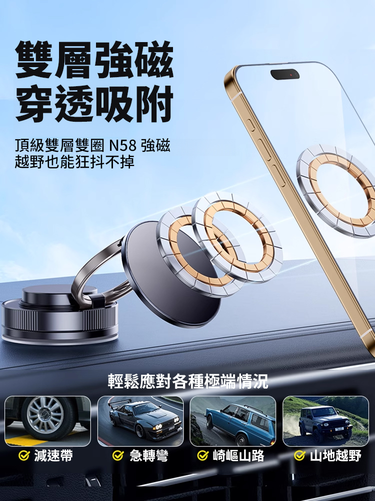 【真空吸附】磁吸車載手機支架