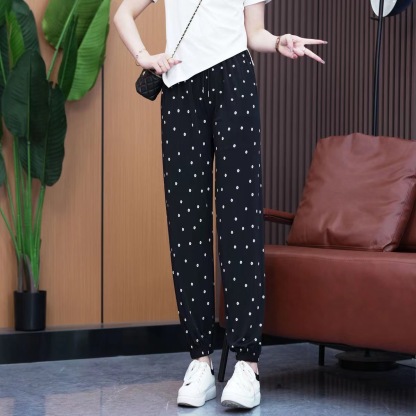夏季印花冰絲休閒褲女