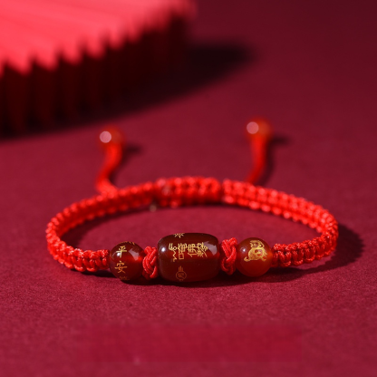 手工編織紅色瑪瑙十二生肖守護神手鍊