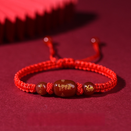 手工編織紅色瑪瑙十二生肖守護神手鍊