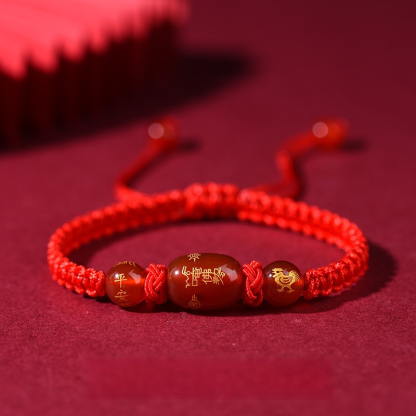 手工編織紅色瑪瑙十二生肖守護神手鍊