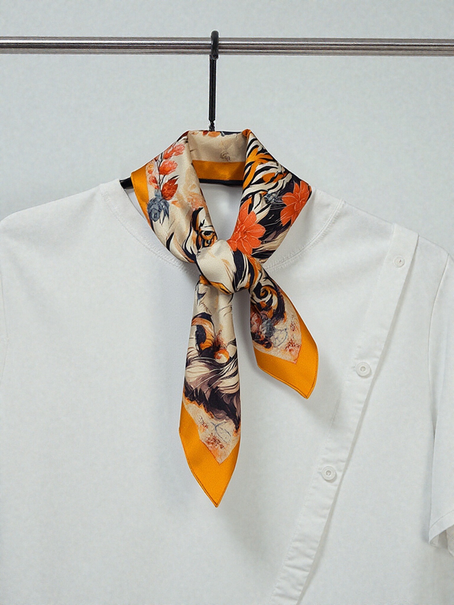 🐯Fearless Bloom – Tiger Zodiac Silk Scarf
