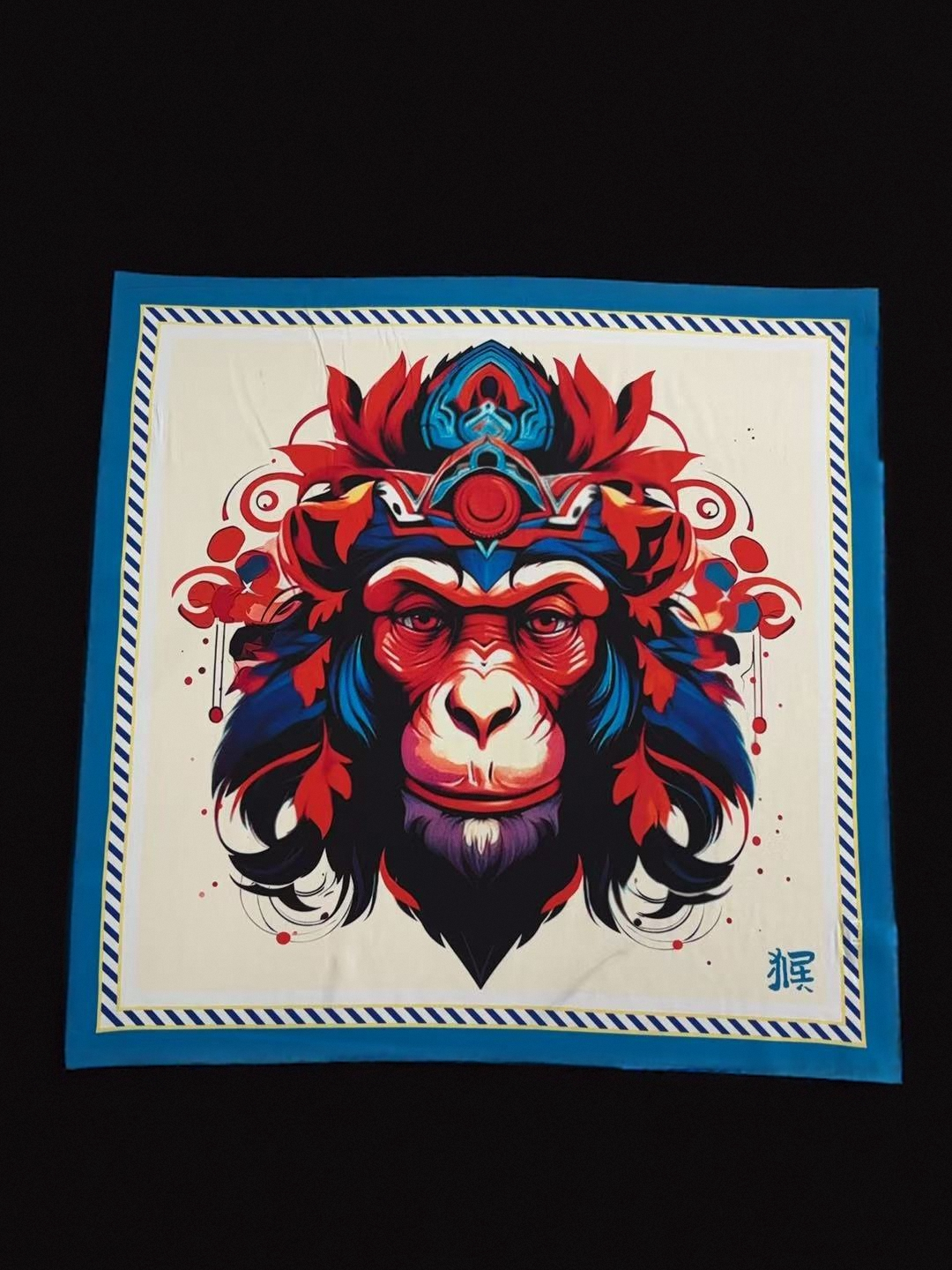 🐒Golden Wit – Monkey Zodiac Silk Scarf