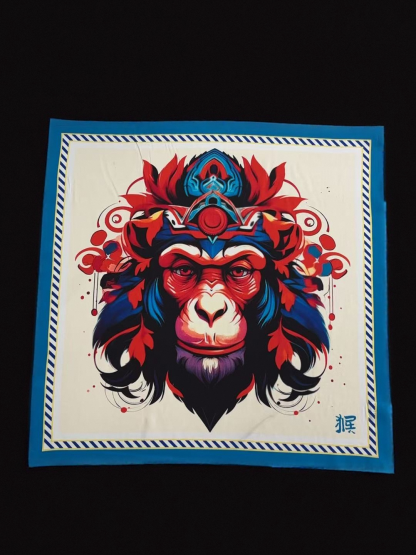 🐒Golden Wit – Monkey Zodiac Silk Scarf