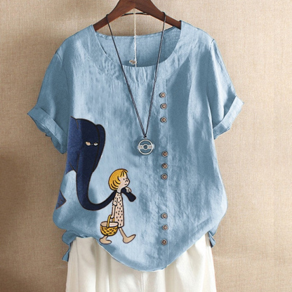 Cartoon Elephant Printed Short Sleeve Shirt