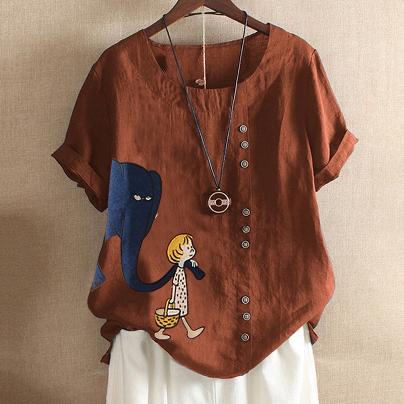 Cartoon Elephant Printed Short Sleeve Shirt