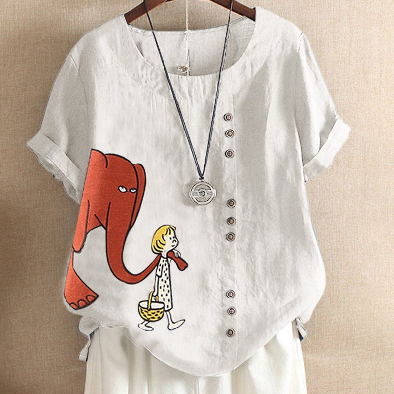 Cartoon Elephant Printed Short Sleeve Shirt
