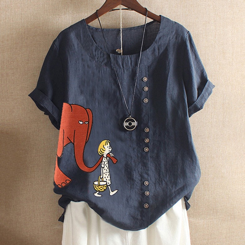 Cartoon Elephant Printed Short Sleeve Shirt