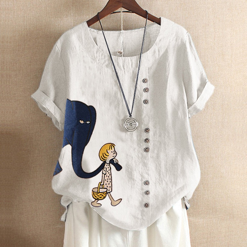 Cartoon Elephant Printed Short Sleeve Shirt