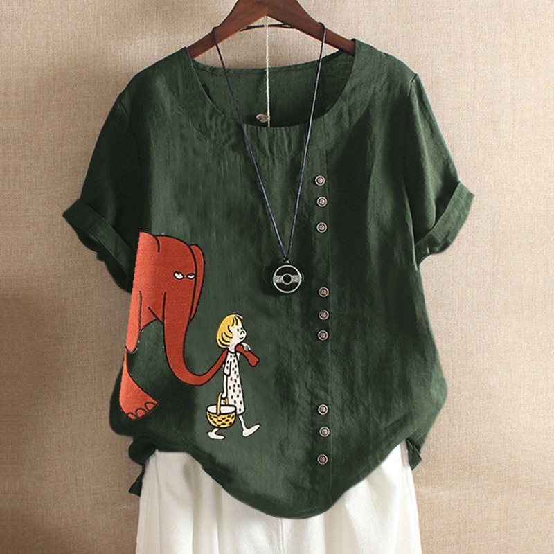 Cartoon Elephant Printed Short Sleeve Shirt