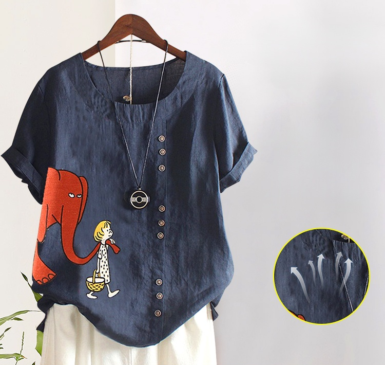 Cartoon Elephant Printed Short Sleeve Shirt