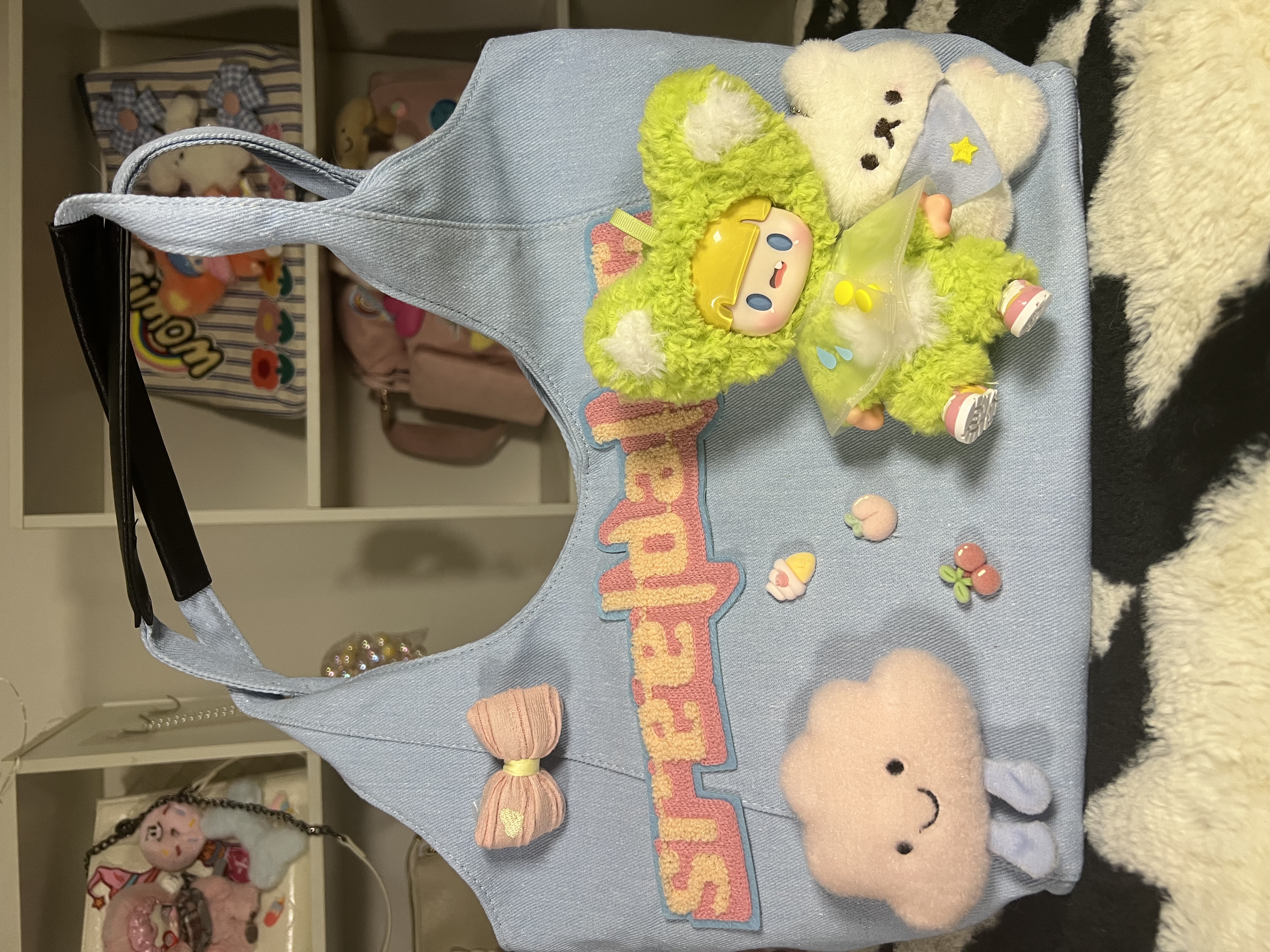 Breezy Buddy– Light Blue Denim Shoulder Bag with Plush Charm