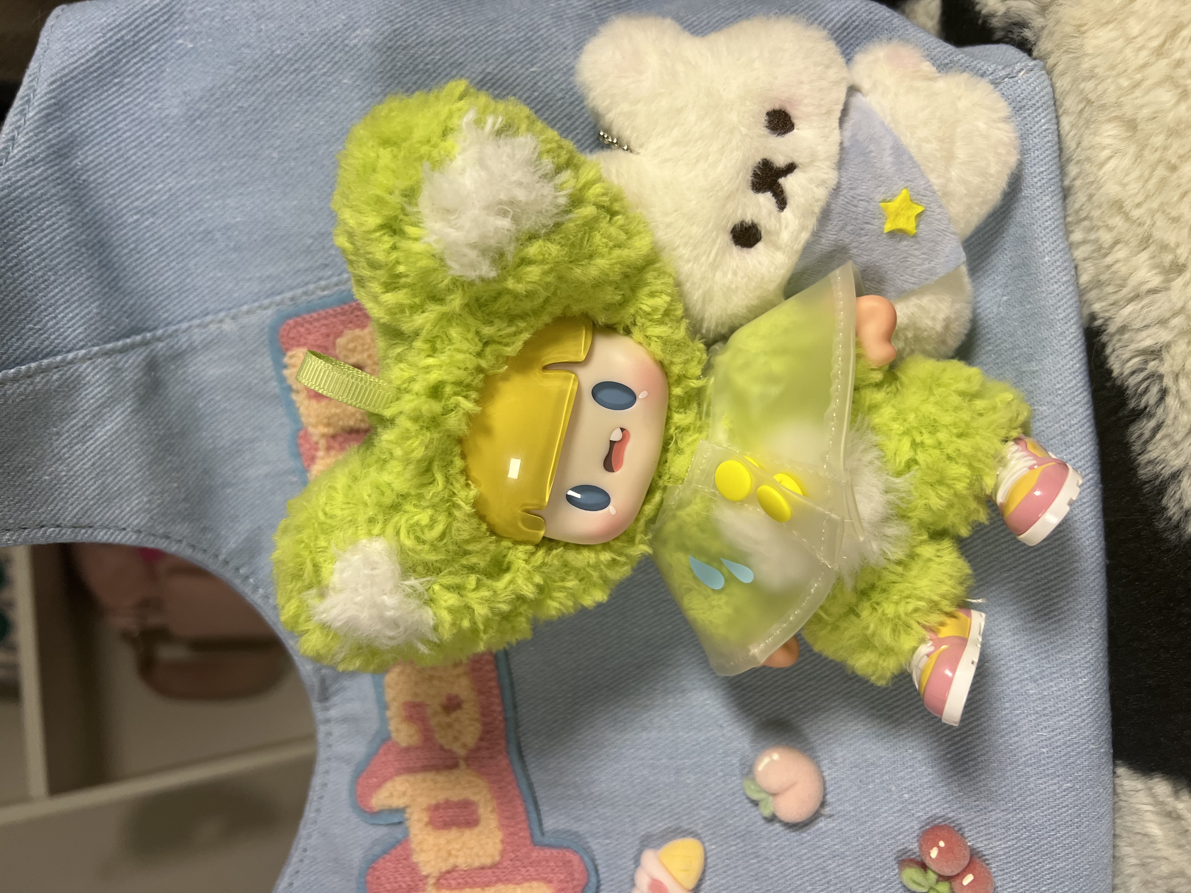 Breezy Buddy– Light Blue Denim Shoulder Bag with Plush Charm