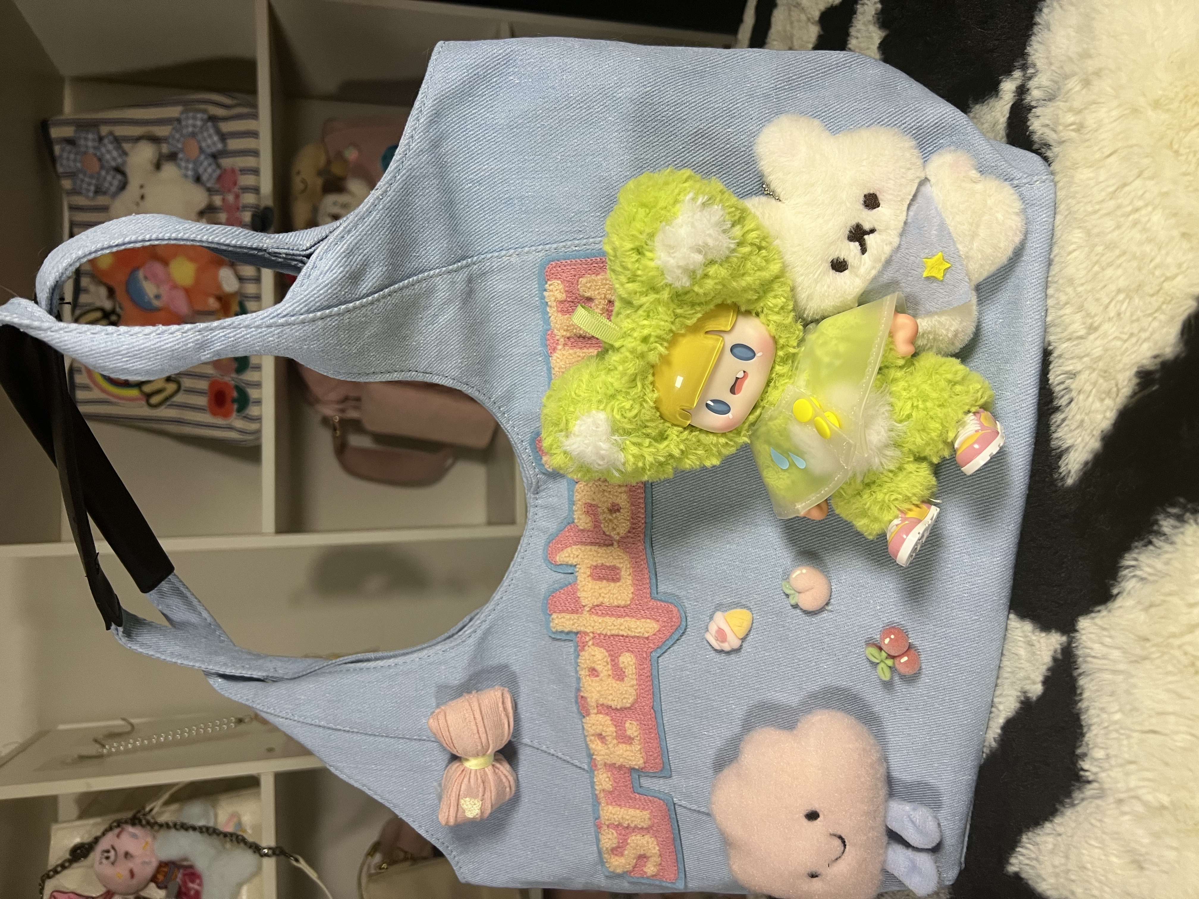 Breezy Buddy– Light Blue Denim Shoulder Bag with Plush Charm