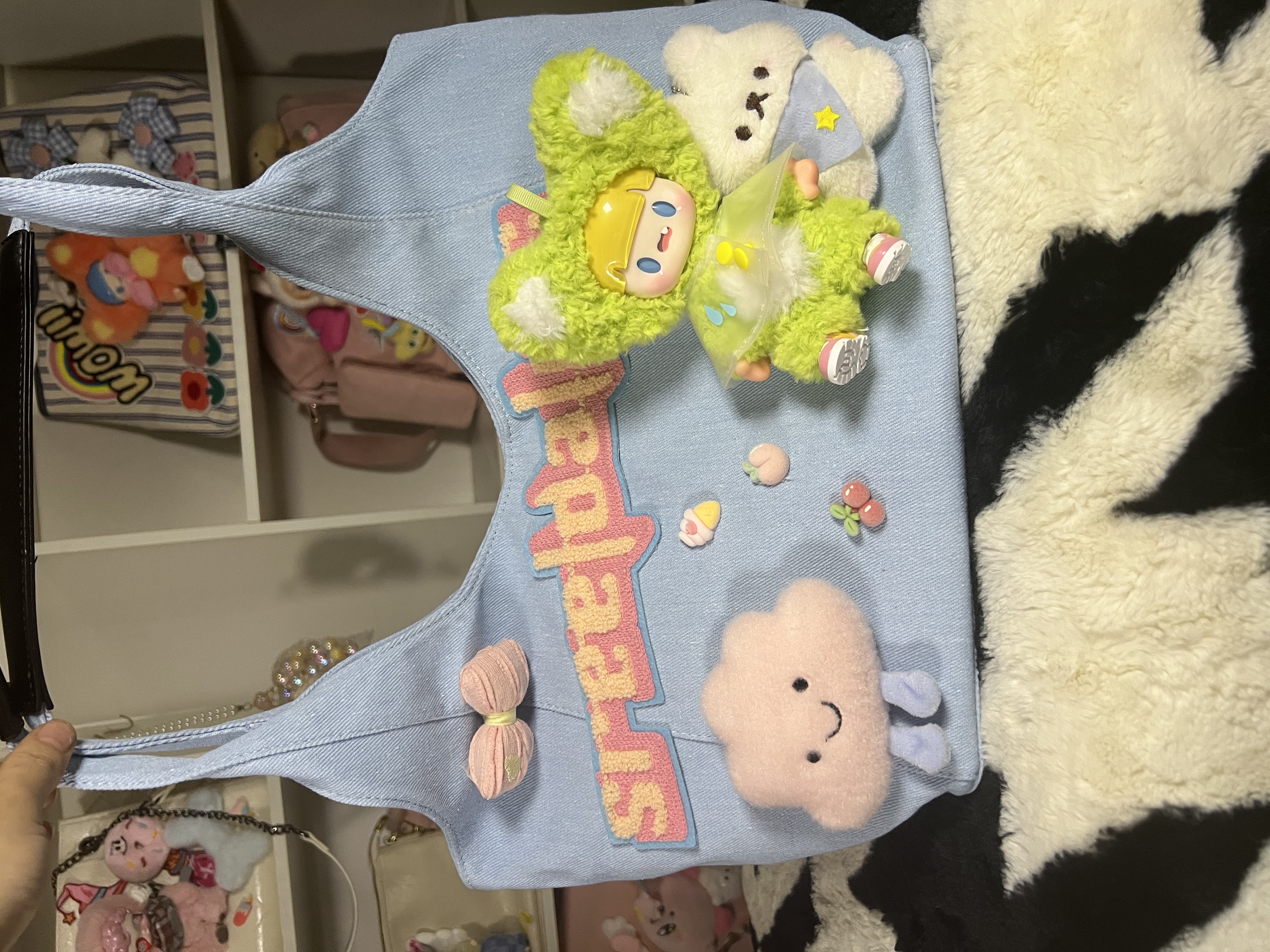 Breezy Buddy– Light Blue Denim Shoulder Bag with Plush Charm