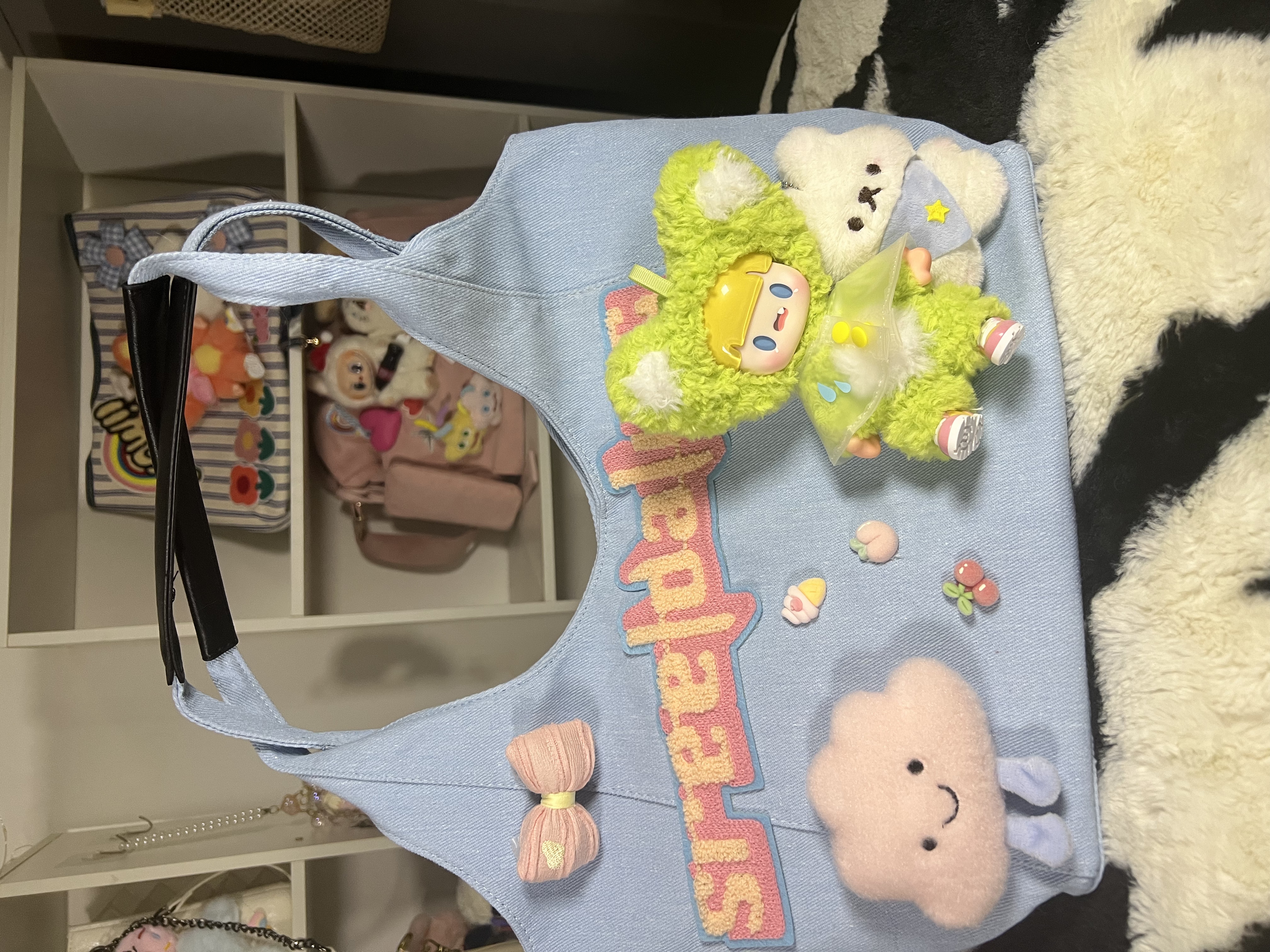 Breezy Buddy– Light Blue Denim Shoulder Bag with Plush Charm