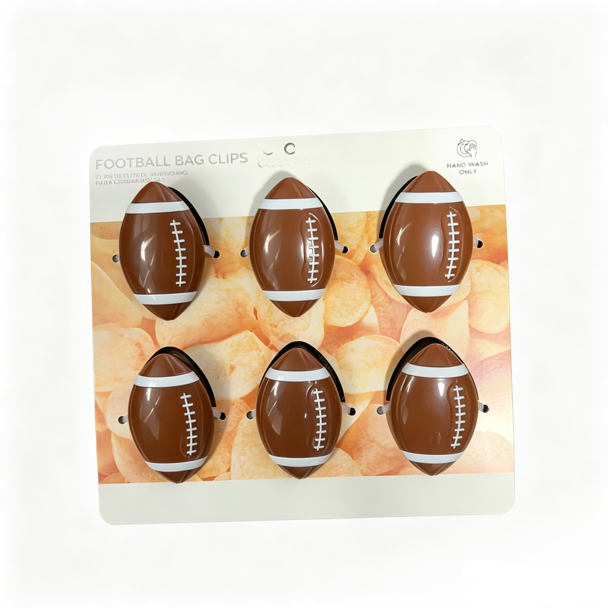 6 pack Crofton football bag clips american football shape snack sealing clips retail hanging card