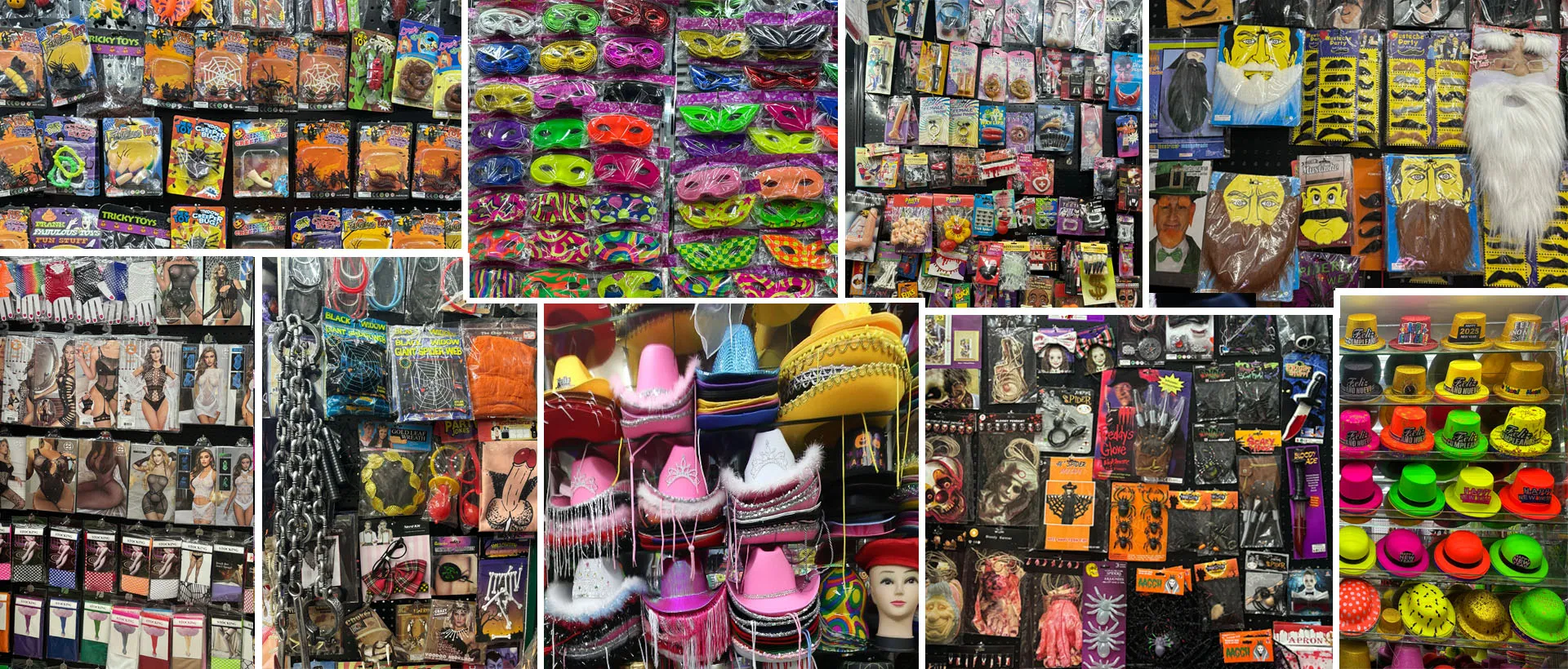 Bulk Halloween costume accessories, fancy dress masks, party hats, fake mustache beard, spooky prank props, carnival cosplay supplies for resellers