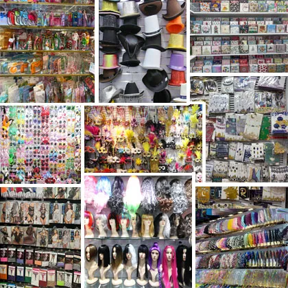 Bulk assorted party goods, paper tableware, party photo booth props, greeting cards, festive gift bags, holiday party decorations wholesale for resellers
