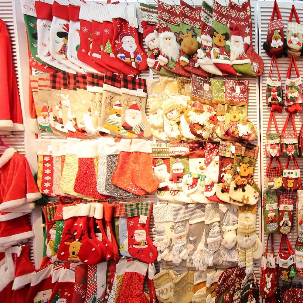 Christmas stocking gift bags, santa snowman xmas stockings, decorative hanging ornaments for christmas holiday party bulk