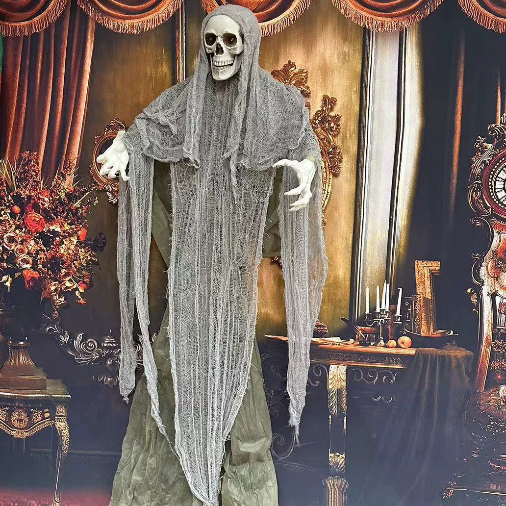 1.8m Light Up & Sound Hanging Ghost – 6FT Glowing Ghost with Scream Sounds & Flashing LED Eyes for Haunted House