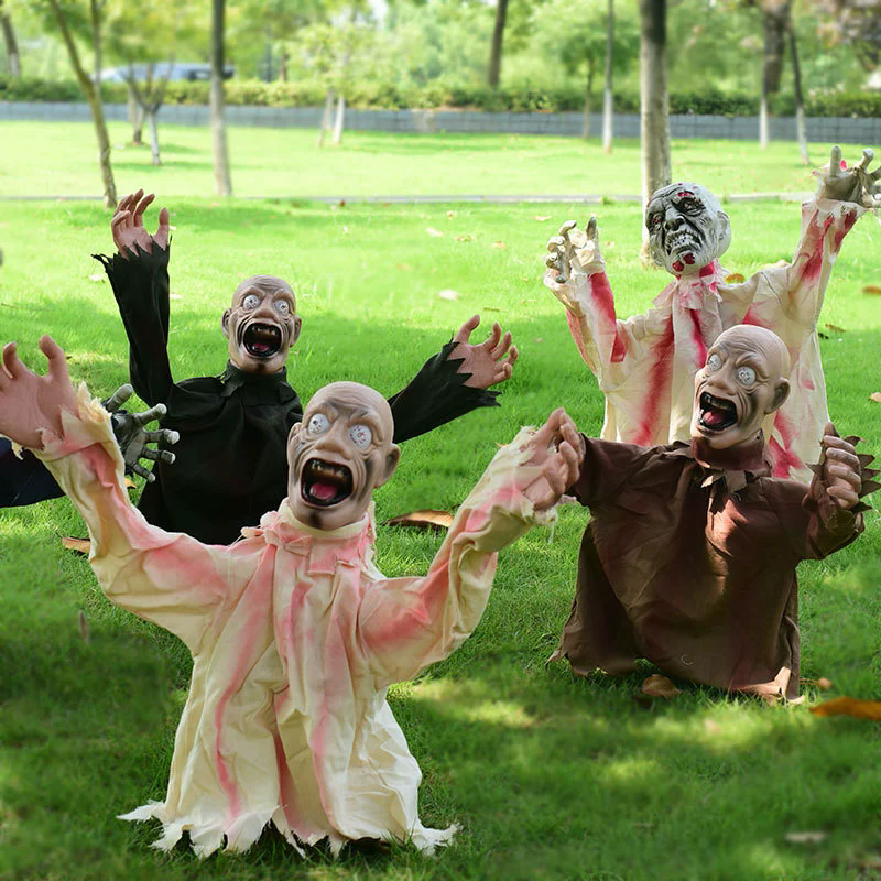 Halloween Ghost Lawn Stake – Spring Loaded Wobbling Ghost with Tattered Robe for Outdoor Cemetery & Porch Decor